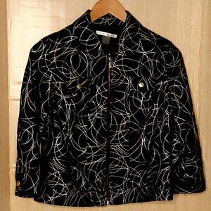 Peter Nygard 3/4 Sleeve Black Full Zip Jacket Metallic Embroidery 10